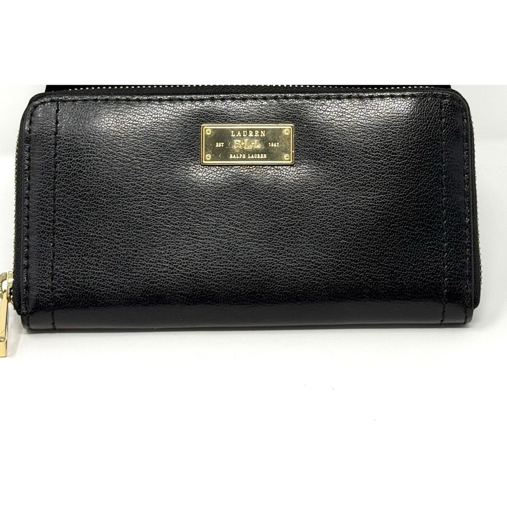 Ralph Lauren Black Leather Zip Around Folding Continental Wallet Clutch